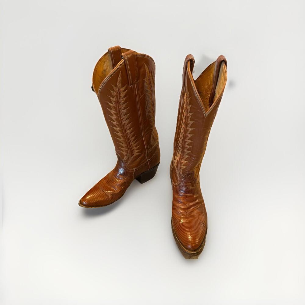 GORGEOUS TONY LAMA LADIES BOOTS LIZARD ROUND TOE SIZE 5C 12 INCH MADE IN USA GC!